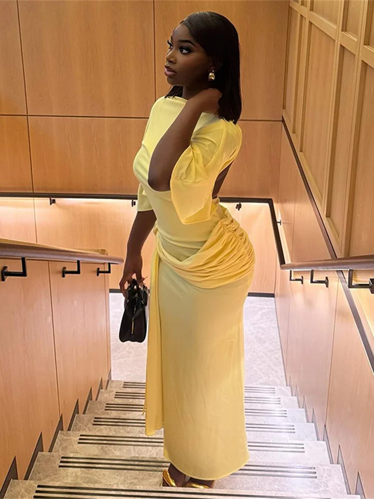 Sexy Split Dress Women Y2K Belt Ribbon Patchwork Backless Short Sleeve Classic Evening Birthday Party Elegant Bodycon