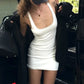 Sexy Low Cut Sleeveless Short Dresses for Woman Clothes Basic Solid Color Bodycon Dress