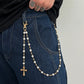 Creative Cross Pendant Imitation Pearl Keychain Wallet Belt Chain for Men Women Trousers Hipster Jeans Chain Jewelry