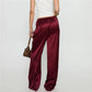 Women's Satin Silk Solid Color Pants Elegant Elastic Drawstring Waist Loose Fit Trousers for All Seasons Y2K Streetwear