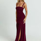 Women Spaghetti Strap Square Neck Maxi Dress Ruched Bodycon High Split Long Dress Elegant Evening Party Prom Dresses