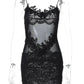 Spaghetti Strap Lace Sexy Mini Dress Women Fashion See Through Sleeveless Backless Ruched Club Party Long Dresses
