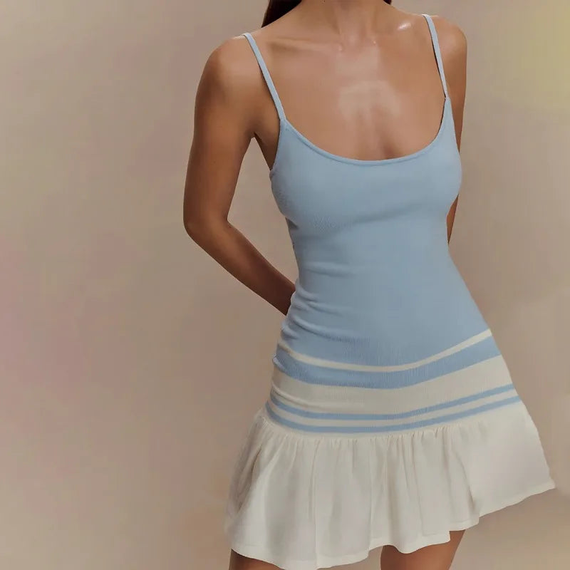 Striped Knitted Sleeveless Backless Mini Dresses New in Summer Holiday Dress Woman Clothes