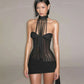 Black Halter Neck Mini Dress Woman Clothes Sexy Club Outfits Going Out Mesh Sheer Dresses New Arrival 2026