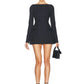 Double Bow Long Sleeve Sexy Mini Dress For Women Autumn Winter New Solid High Waist Bodycon Club Party Dress Elegant