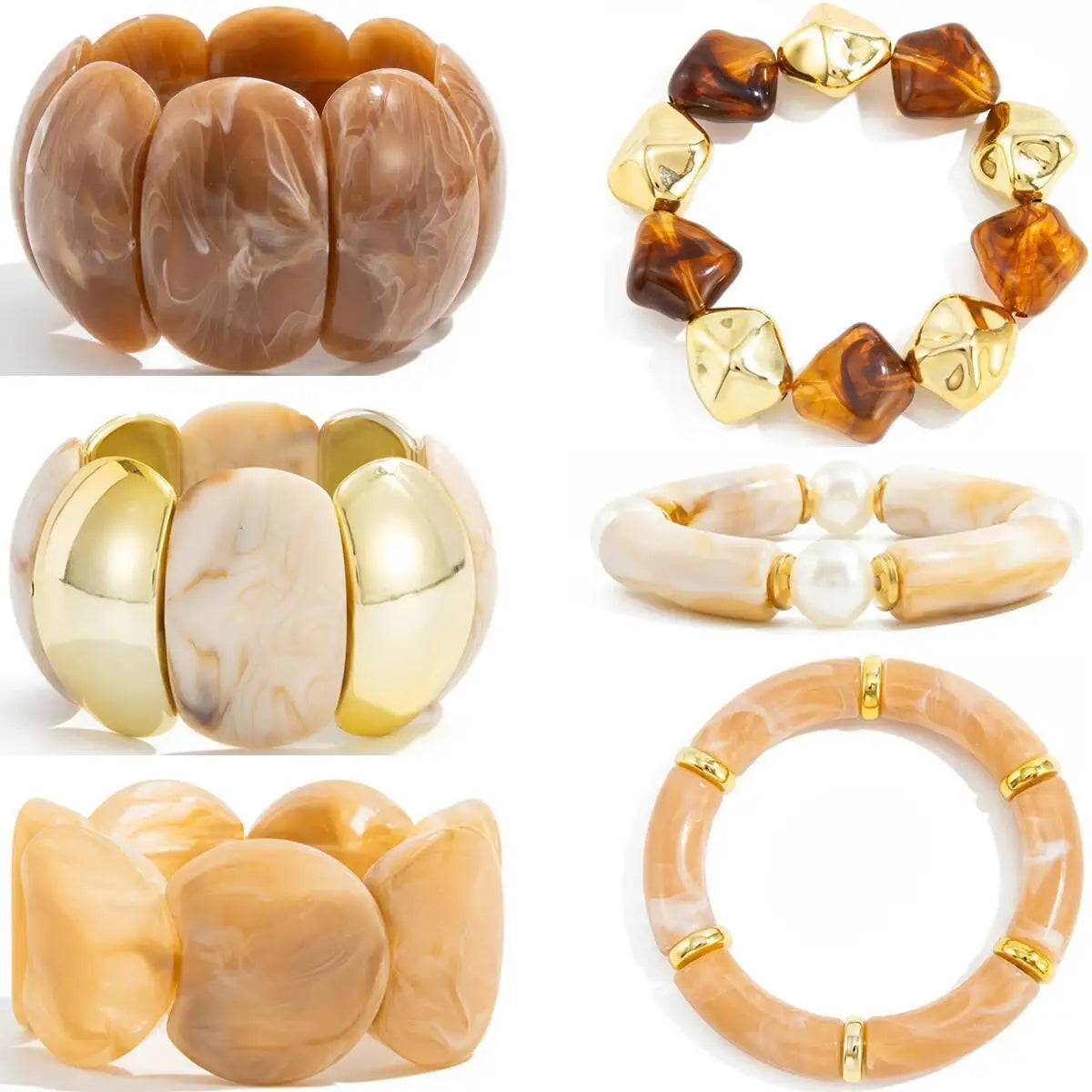 6 Style Boho Punk Geometric Acrylic Resin Elasticity Bangles for Women Vintage CCB Beads Bangle Bracelets Charm Jewelry