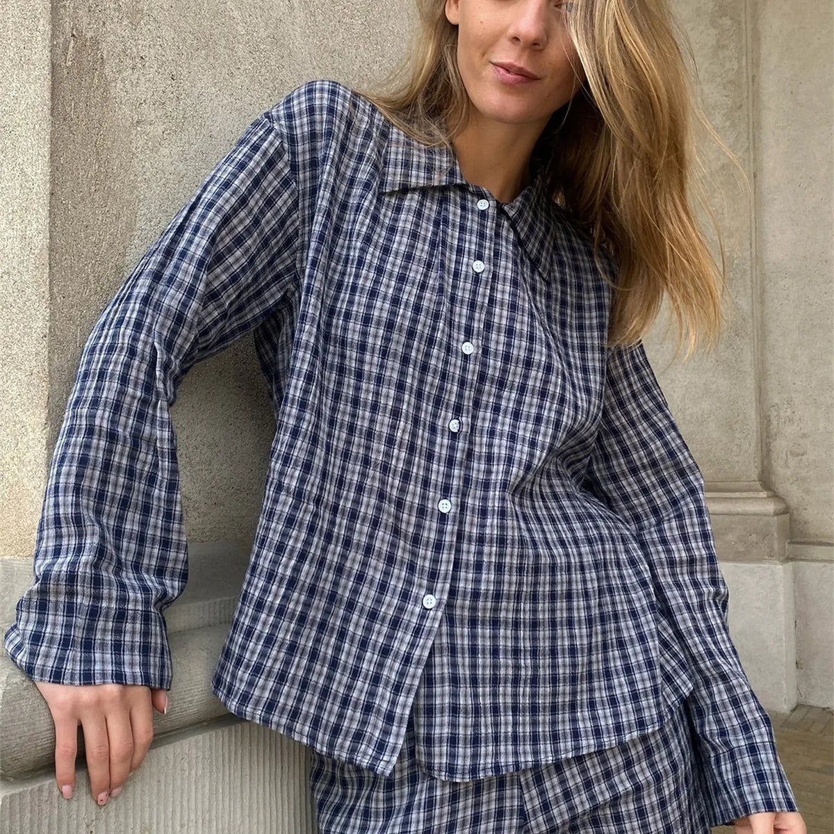 Y2K Vintage Long Sleeve Blouse Stripes Collared Shirts Striped Button Down Shirt Women Oversized Trendy Fall Y2K Clothes