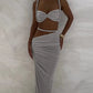 Square Collar 2 Piece Set Women Bra+Skinny Long Skirts 2025 Summer Bandage Ruched Vacation Beach Party Trend Suits