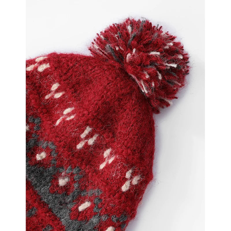 2025 Winter New Arrivals Cute Casual Stripe Diamond Plush Pom Pom Beanie For Women