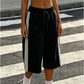 Women Color Block Side Stripe Bermuda Shorts Elastic Drawstring Waist Wide Leg Knee Length Loose Sweat Athletic Shorts