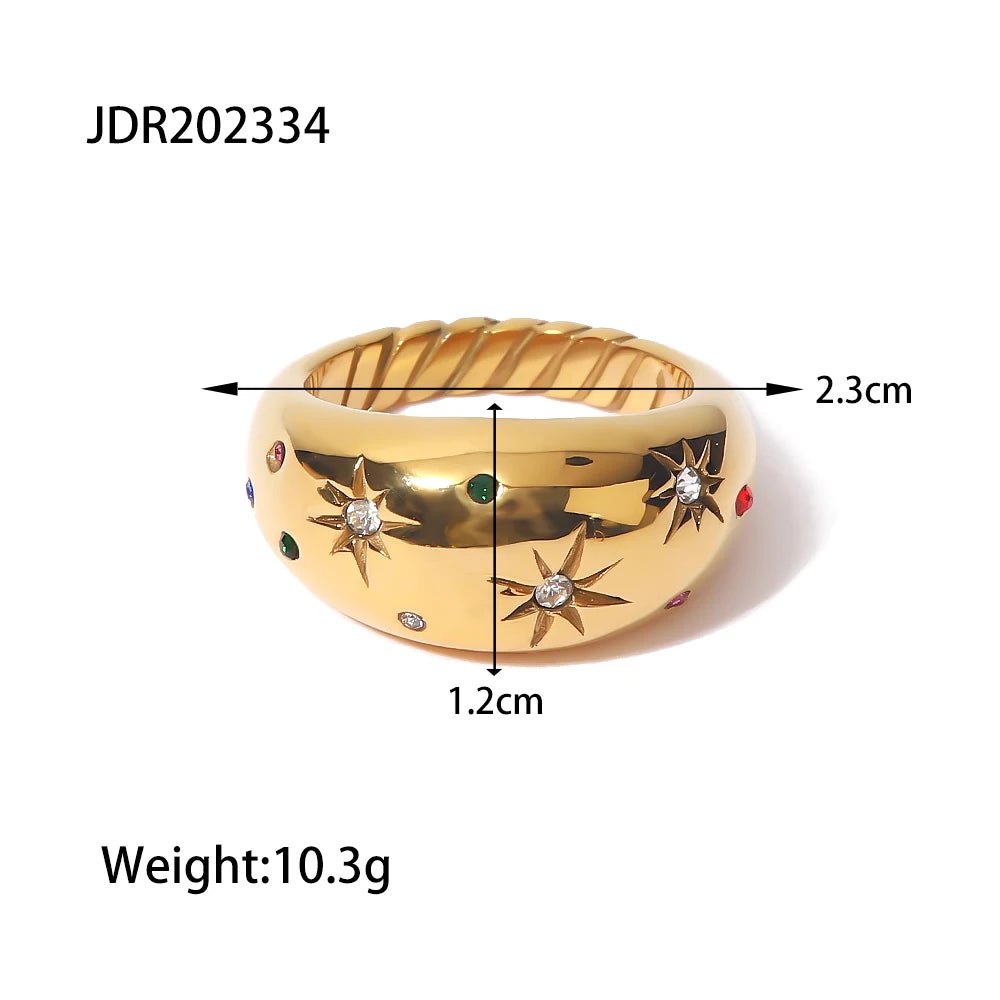 18K Gold Plated Stainless Steel Geometric Fashion Ring Waterproof Anti Allergic colorfast Fashion Jewelry Unisex 2024