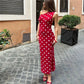 Sexy Women Red Polka Dot Off Shoulder Bodycon Midi Dress Elegant Sleeveless Knit Slim Fit Party Evening Summer Dress