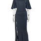 Sexy Split Dress Women Y2K Belt Ribbon Patchwork Backless Short Sleeve Classic Evening Birthday Party Elegant Bodycon