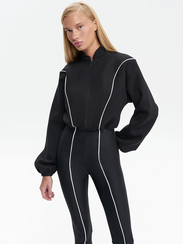 Autumn Winter New Long Sleeve Jumpsuit For Women Rompers Fashion Patchwork Turtleneck Casual Sports Warm Jumpsuits
