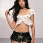 Fashion Ruffles Irregular Hem Vest Women Off-Shoulder Single-Breasted Patchwork Lace Bandage Sexy Music Festival Tops