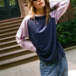 Womens Round Neck Raglan Long Sleeve Tee Color Block Contrast Patchwork Loose Casual Basic Tshirt Streetwear Daily Top