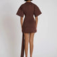 Fashion Short Sleeve Ruched Sexy Mini Dress Women Elegant Metal Decoration Solid O Neck High Waist Club Dresses New