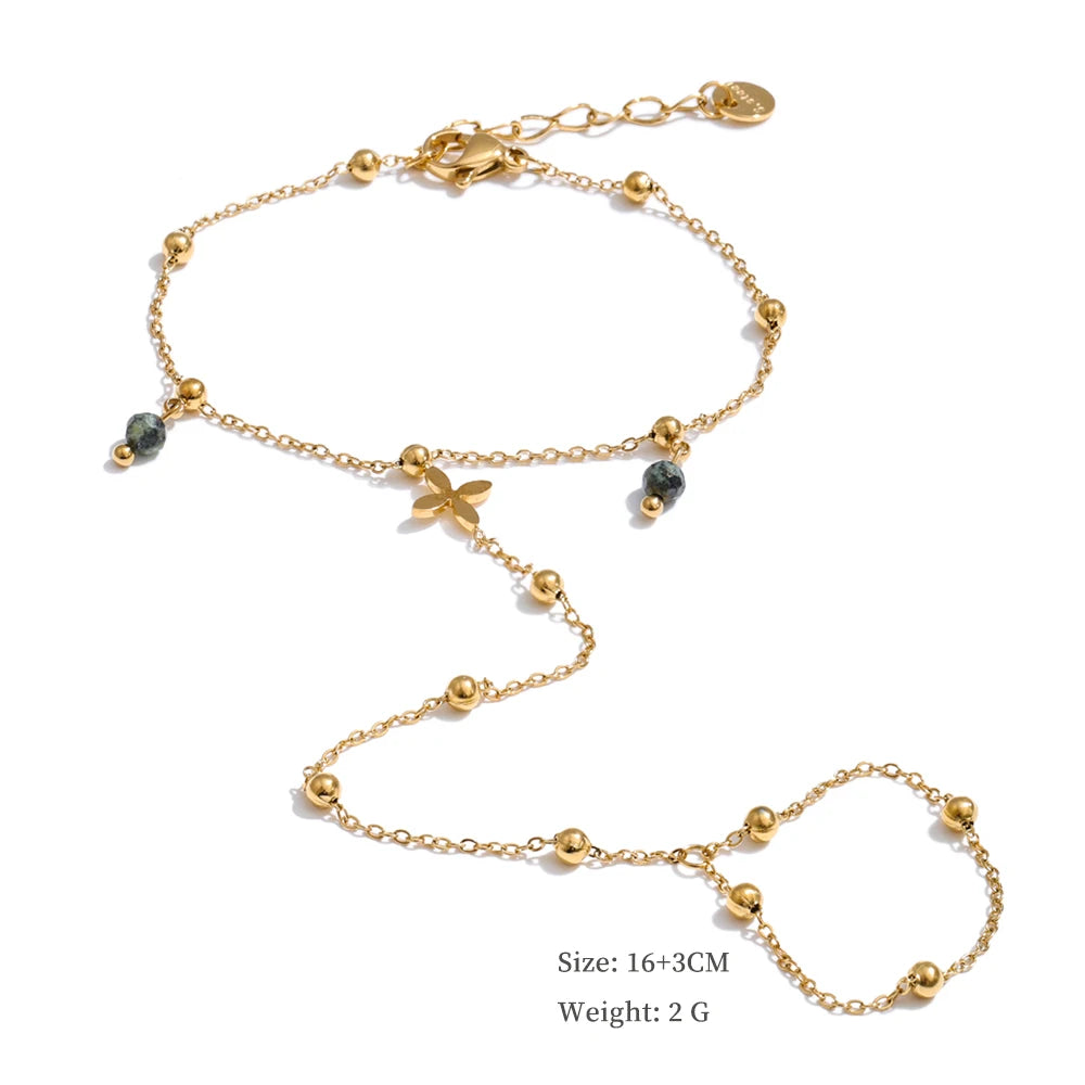 Trendy Stainless Steel Zircon Beads Back of Hand Chain Finger Bracelet Fashion Chic Sexy Jewelry Waterproof Wholesale Gift