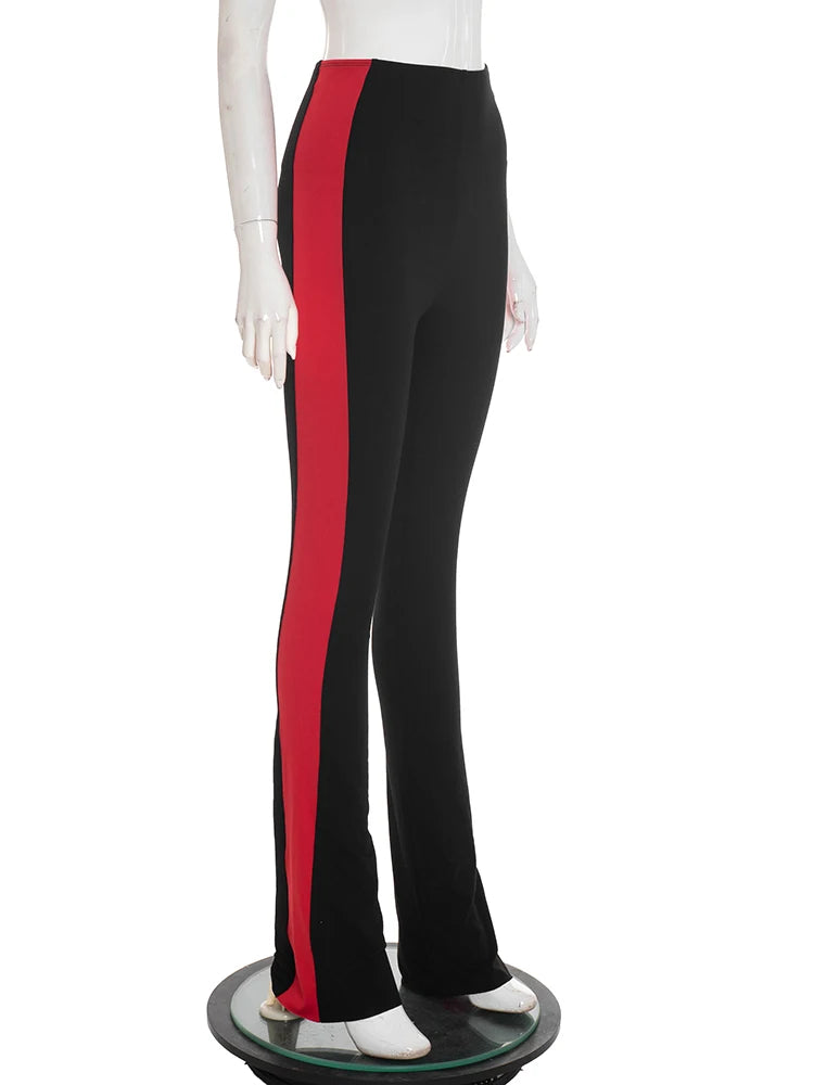 Ankle Split Long Pants Women Patchwork Sporty High Waist Skinny Streetwear Simple Fall Fashion Casual Basic Trousers