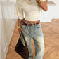 Bell Sleeve T-Shirt Women Elegant Fashion Simple O-Neck Stretch Skinny Hottie Autumn Trend Party Street Crop Tess