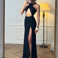 Irregular Hollow Cross Knot Maxi Dress Women Sexy Backless Skinny High Splits Midnight Prom Party Elegant Outfits
