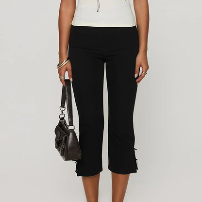 Women Capri Pants Solid Color Bow Decor Summer Casual Cropped Pants Stretch Crop Leggings Y2K Streetwear