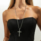 Cross Pendant Necklace for Women, Long Chain, Beaded Choker, Minimalist Jewelry, Silver Color, Fashion Gift