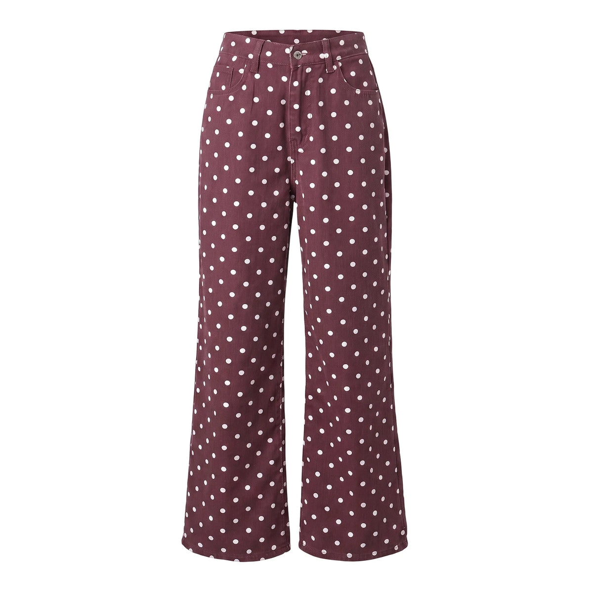 Women High Waist Polka Dot Wide Leg Jeans Button Fly Loose Flared Denim Trousers Vintage Casual Streetwear Pants