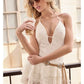 White Lace Deep V Neck Backless Mini Dresses for Summer Music Festival Outfits Sexy Tiered Dress