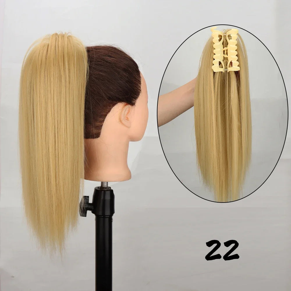 Synthetic 16Inch Claw Clip Ponytail Hair Extensions Waterfall Straight Ponytail Blonde Brown Heat Resistant Pony Tail Fake Hair