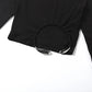 Irregular Hem Crop Tops Women Metal Ring Decoration o-Neck Full Sleeve Daily Fashion Casual Daily Elasticity Streetwear