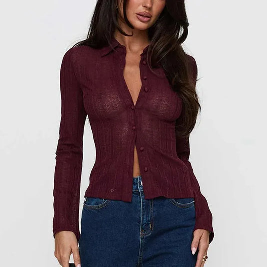 Women Y2k Vintage Striped Slim Fitted Shirt Coquette Long Sleeve Button Down Collared Tee Basic Office Work Blouse