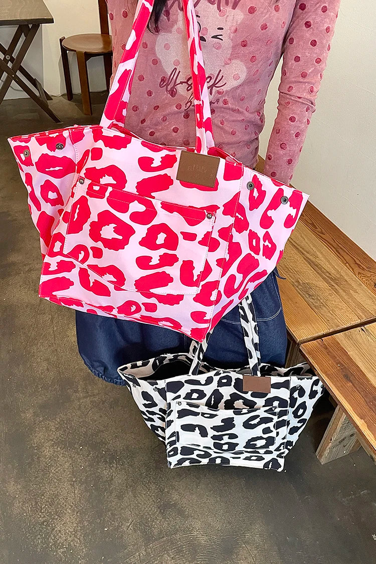 2025 Autumn New Arrival Y2K Color Block Leopard Print Large Capacity Tote Bag For Woman