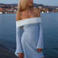 Off-shoulder Long Sleeve Mini Dress For Women Autumn Winter New Patchwork Strapless Backless A-line Sexy Dress Elegant