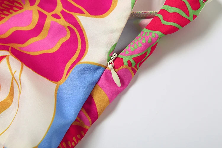 Colorful Print Strapless Dress Women Sexy Off Shoulder Backless Ruched Ruffles Vacation Y2K Sweet Style Mini Bodycon