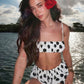 Polka Dot Print 2 Piece Set Women Fashion Ruched Bra Camisole+Elastic Waist Mini Shorts Sexy Beach Vacation Clubwear