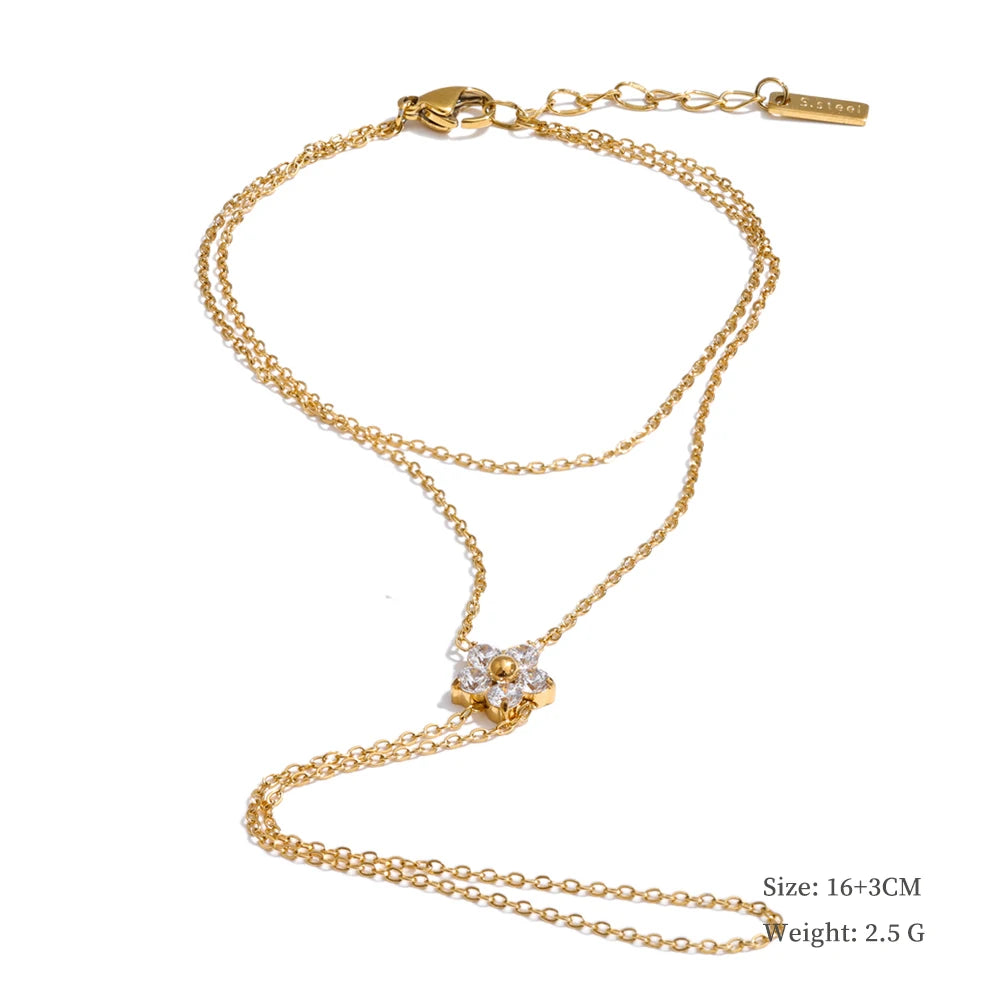 Trendy Stainless Steel Zircon Beads Back of Hand Chain Finger Bracelet Fashion Chic Sexy Jewelry Waterproof Wholesale Gift