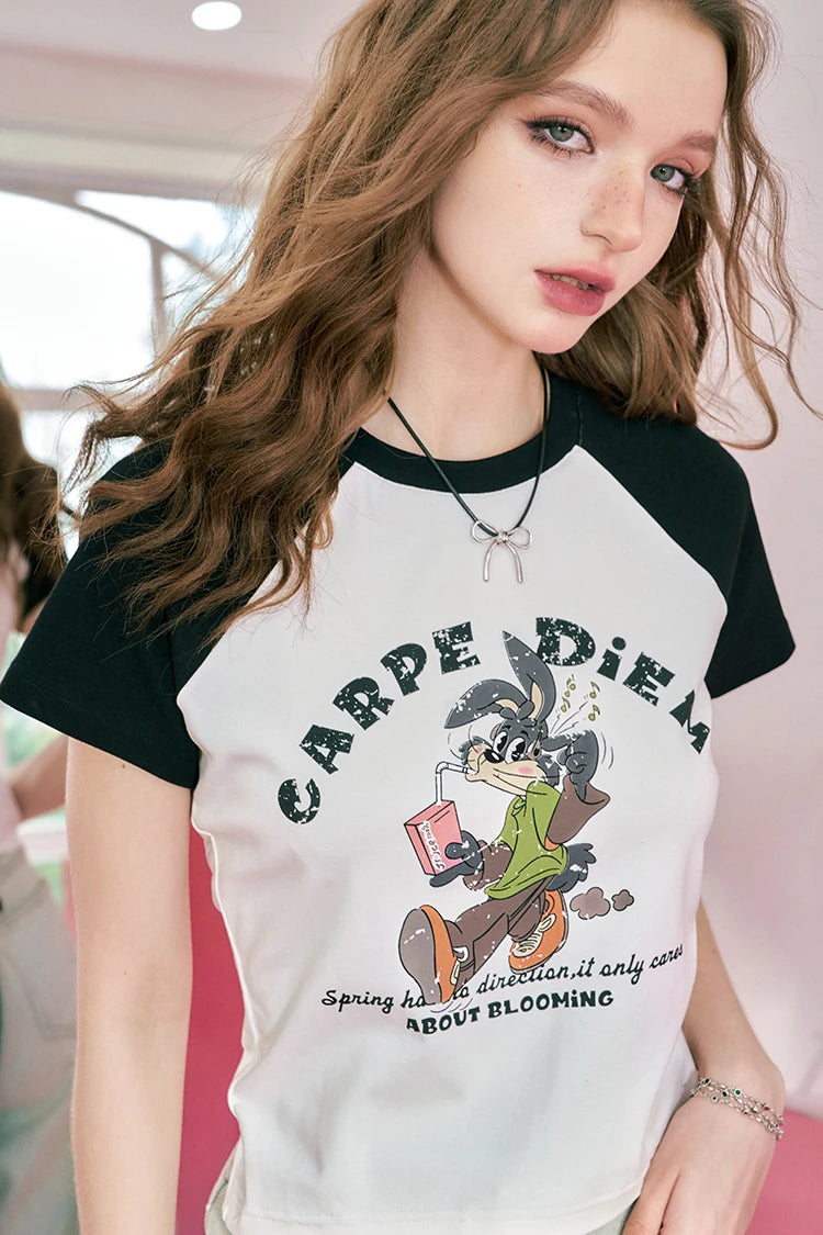 Shoulder blocking color front shoulder short sleeved t-shirt for women's summer new bm small short top