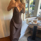 Women Polka Dot Summer Sundress Y2k V Neck Tie Back Spaghetti Strap Maxi Dress 2025 Slim Fit A Line Beachwear