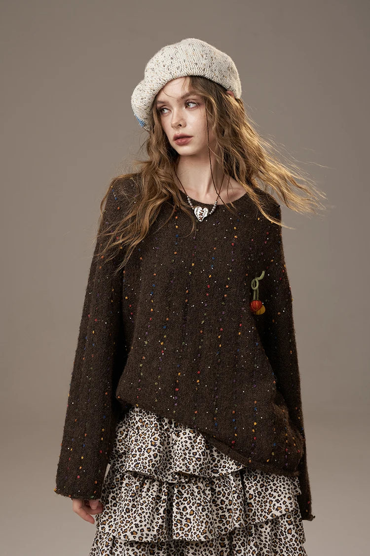 2025 Winter New Arrivals Casual Cute Little Pumpkin Colorful Bead Loose Fit Sweater For Woman