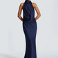 Halter Bckless Sexy Maxi Dress Women Gown Elegant Off-shoulder Sleeveless Draped Ruched Bodycon Club Party Long Dress