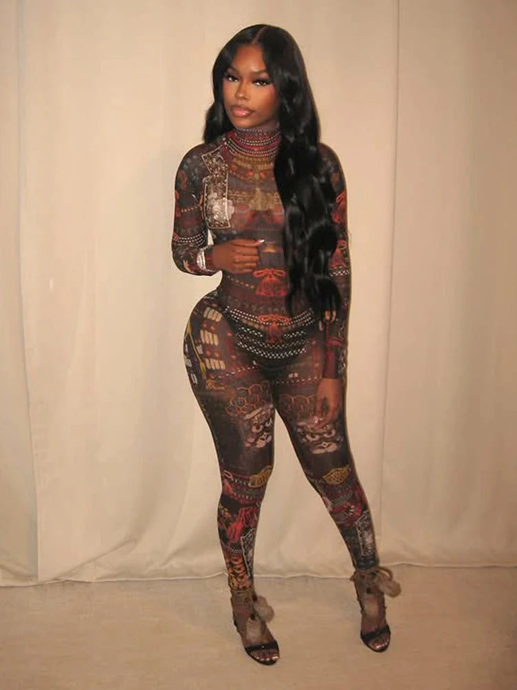 See Through Jumpsuit Women Sexy Hottie o-Neck Zip Club Vacation Midnight Stretch Full Sleeve Skinny Stretch Overall