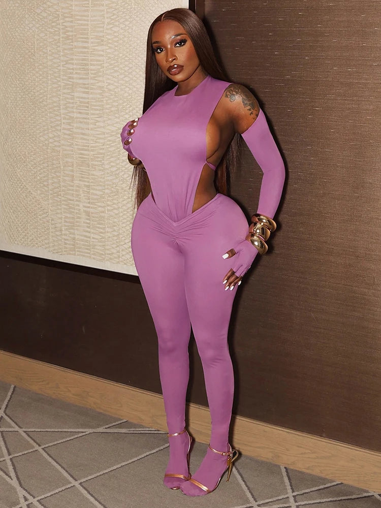 Sexy Women Tracksuit 2 Piece Set Sleeveless Side Split Bodysuit+Ruched Foot Leggings Matching Hipster Street Outfits