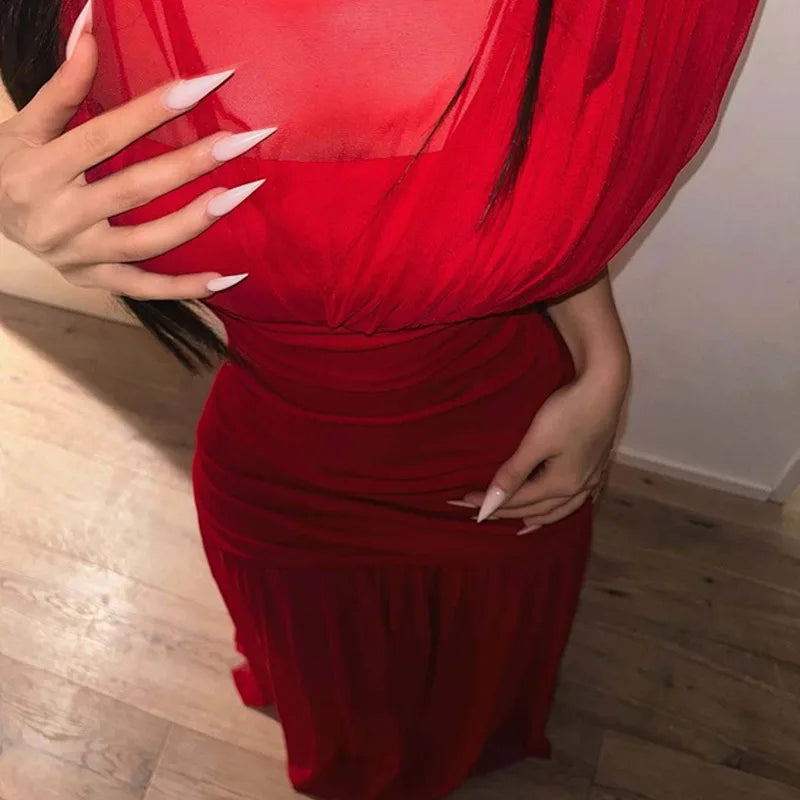 Mesh Sheer Flowy Pleated Maxi Dresses Elegant Wedding Guest Dress Women Clothing Party Outfits