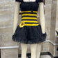 Women Bumble Bee Halloween Costume Dress Striped Mesh Puff Sleeve Bow Sunflower Decoration Tulle Tutu Mini Party Dress