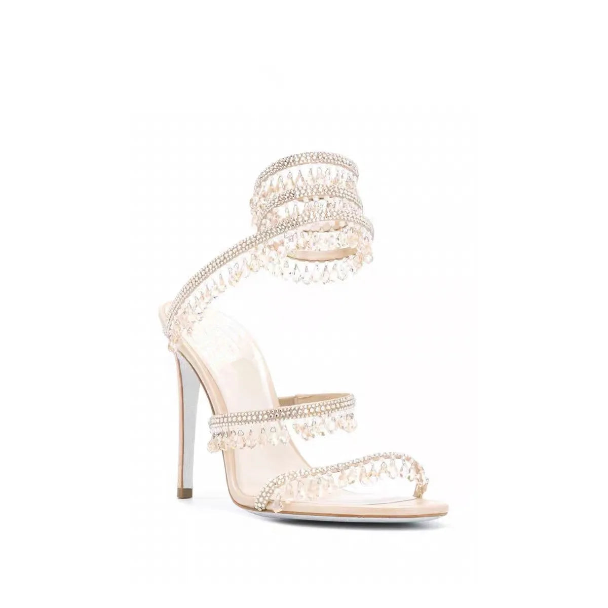 Women's New Water Diamond Sandals Fashion Tassel Crystal Shoes Sexy Banquet Party Twin Stiletto Women's Large Sandals