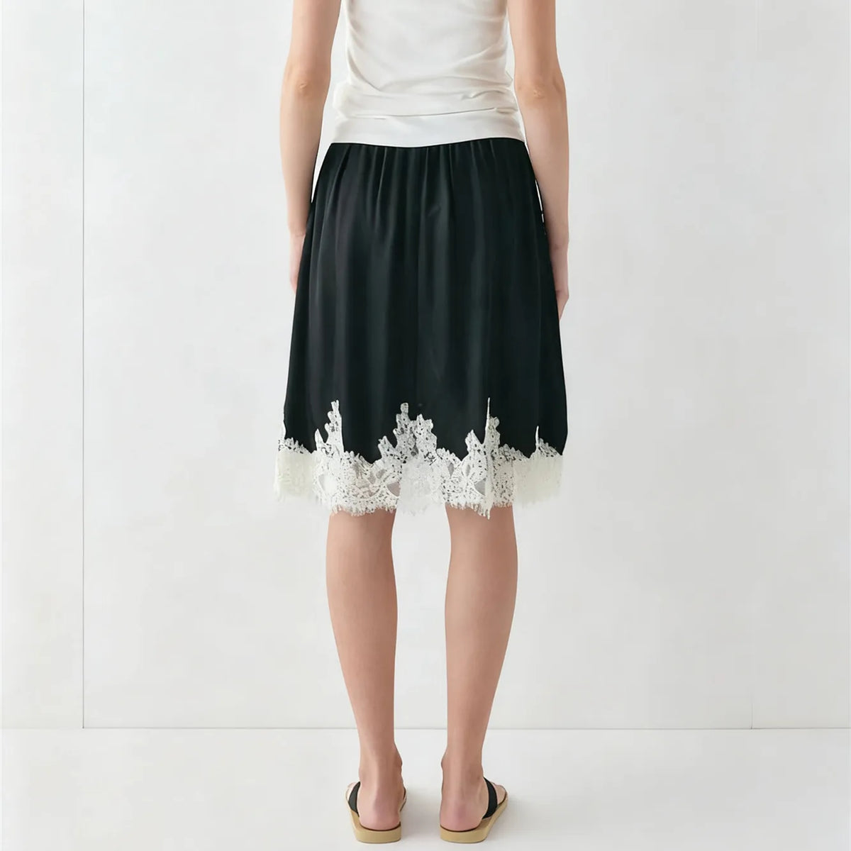 Women Summer Solid Elegant Satin Lace Patchwork Long Skirts High Waist Office Ladies Vacation Midi Skirts Y2K Streetwear