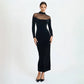 Mesh Velvet Patchwork Black Long Sleeve Maxi Dresses Elegant Woman for Party Evening Dress Autumn Winter