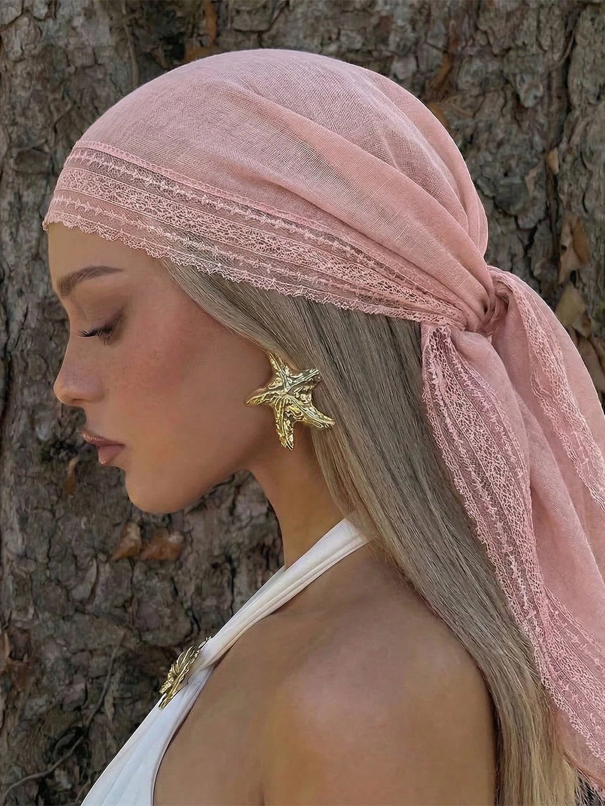 Bohemian Solid Lace Trim Scarf for Women Square Cotton Silk Hijabs Soft Sun-Protection Shawl Summer Beach Sarong Headband