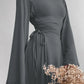 Side Lace Up Long Sleeve Maxi Dresses for Women Autumn Winter Clothes Elegant Ribbed Knitted Black Dress